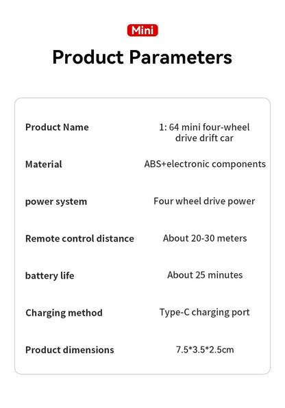 Lighting RC Cars 2.4Gh Remote Contorl 1/64 Stunt Drift Car 2WD High Speed Model Vehicle Toy Gifts For Boys Girls Children Adults