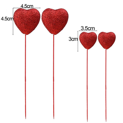 Glitter Foam Hearts Picks Stick Valentine's Day Flower Bouquet Home Vase Pick Wedding Cake Topper Decor Bouquet Glitter Ornament