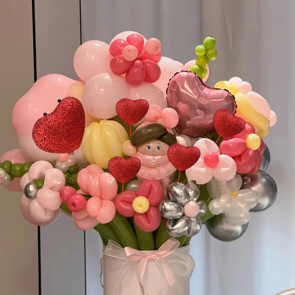 Glitter Foam Hearts Picks Stick Valentine's Day Flower Bouquet Home Vase Pick Wedding Cake Topper Decor Bouquet Glitter Ornament