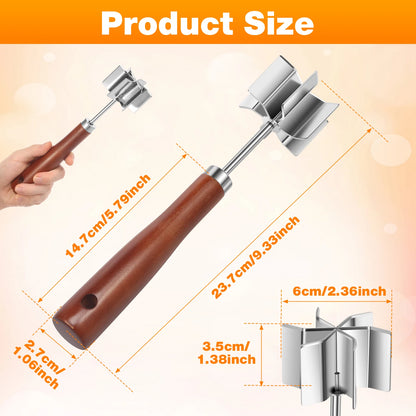 Stainless Steel Meat Chopper Masher Heavy Duty 6 Curve Blades Ground Beef Chopper Tool with Wooden Handle Heat Resistant Meat