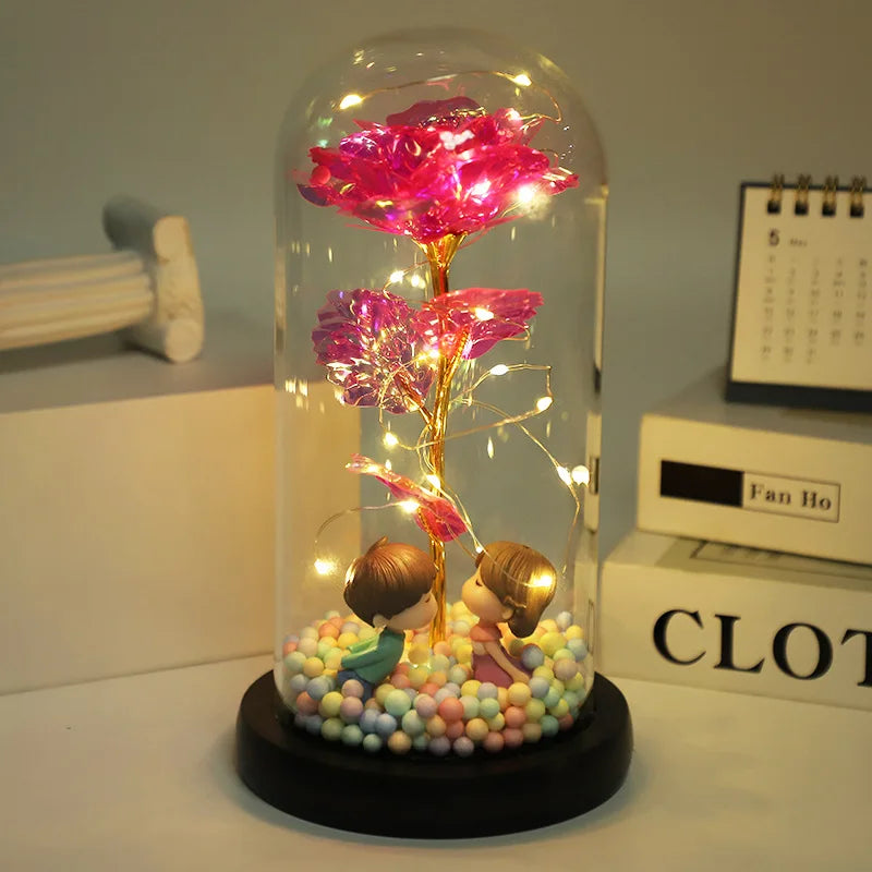Hot LED Enchanted Galaxy Rose Eternal Beauty And The Beast Rose With Fairy Lights In Dome For Christmas Valentine's Day Gift