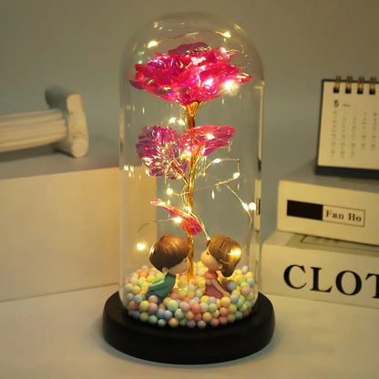 Hot LED Enchanted Galaxy Rose Eternal Beauty And The Beast Rose With Fairy Lights In Dome For Christmas Valentine's Day Gift