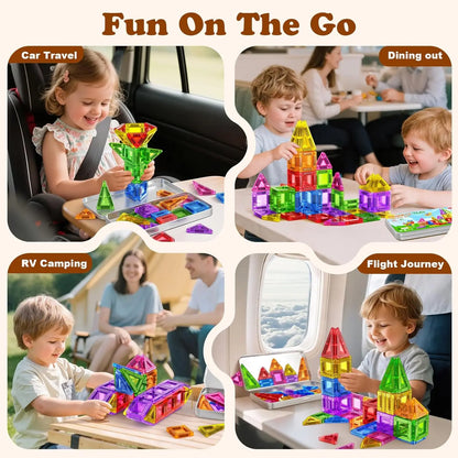 Mini Magnetic Tiles With Metal Storage Box Magnetic Building Blocks Kids Games Portable Montessori Education Toys For New Year