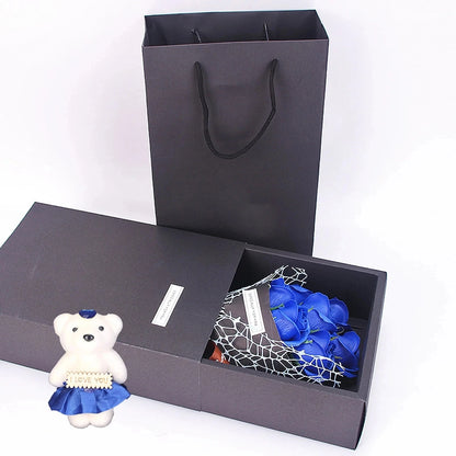 1Pc Handmade 7 Rose Soap Bouquet Little Bear Gift Box Creative Valentine's Day Mother's Day Birthday Party Rose Flower Gifts