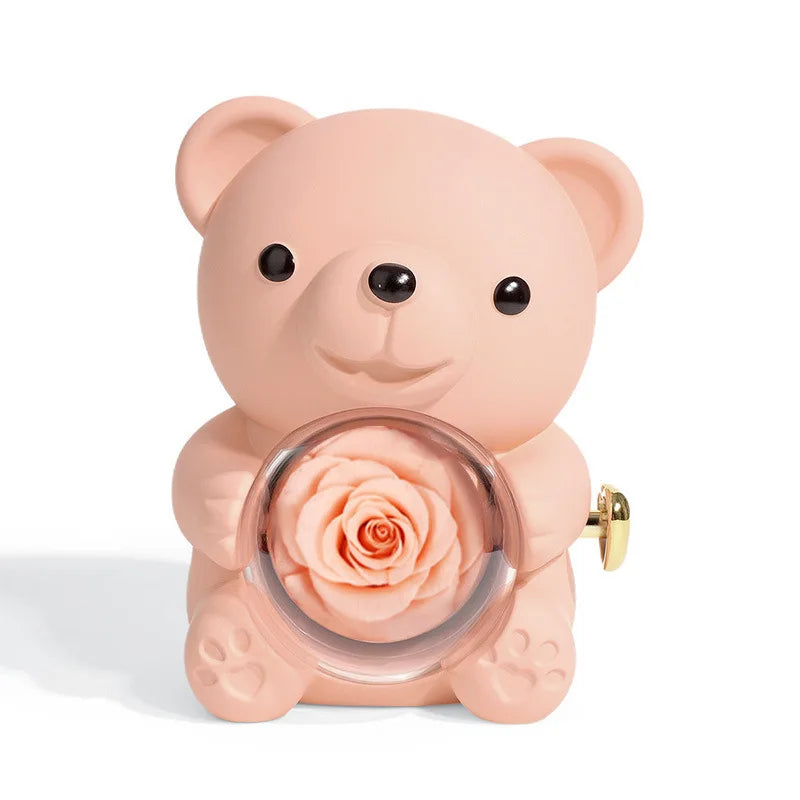New Rotating Hugging Bear Rose Jewelry Box Eternal Flower Gift Box for Girl Mother's Day Valentine's Day Christmas Gift