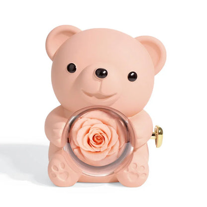 New Rotating Hugging Bear Rose Jewelry Box Eternal Flower Gift Box for Girl Mother's Day Valentine's Day Christmas Gift