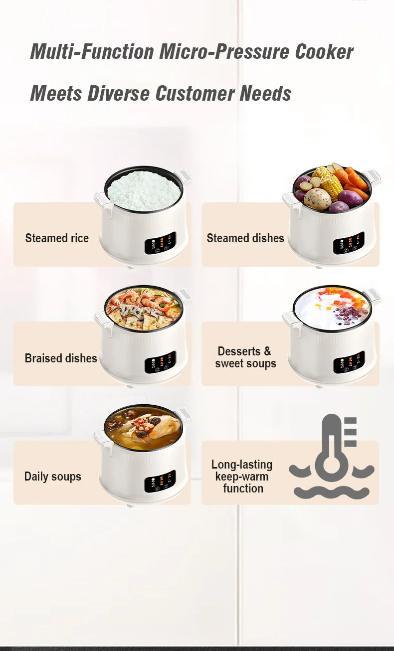 Electric Rice Cooker for 1-2 People, Multifunctional Household Hot Pot, Porridge, 1.8L Micro Pressure Rice Cooker soup making