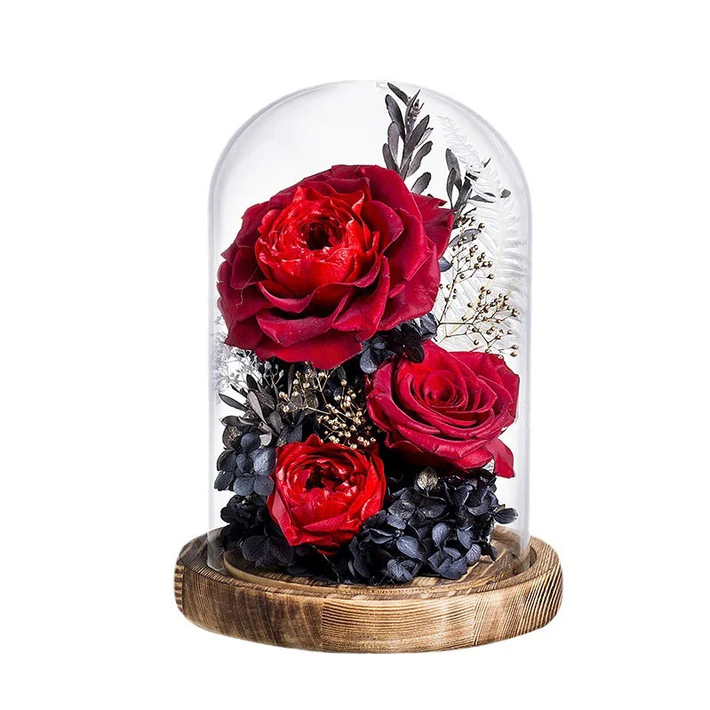Eternal Flowers Preserved Rose In Glass Dome Cover Artificial Flower with Light Valentine's Day Christmas for Women Gift Box