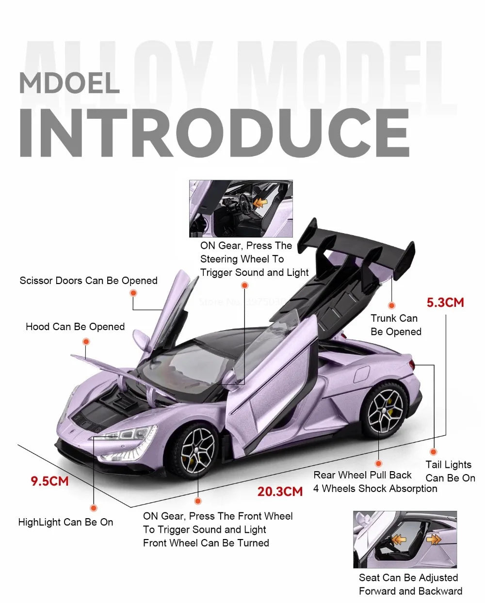 1:24 BYD YANGWANG U9 Models Toys Cars Alloy Diecast Wheel Pull Back Miniature Vehicles Doors Opened Car Birthday Gifts for Kids