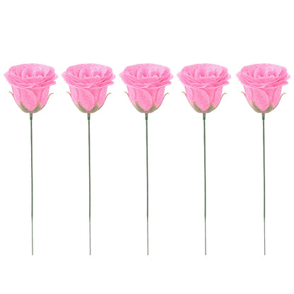 5-20Pcs Red Glitter Artificial Rose Flowers Bouquet Wedding Bridal Shower Decoration Valentines Day Gift Birthday Party Decor