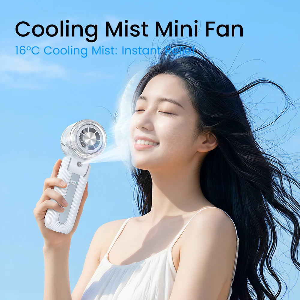 Handheld misting fan portable cooling