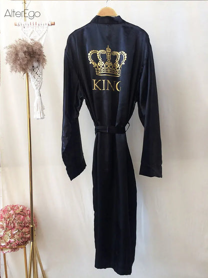 Customized Men's Bathrobe Silk Couple Set King and Queen Bath Robe Wifey and Hubby Robe Satin Valentine's Day Bathrobes Personal