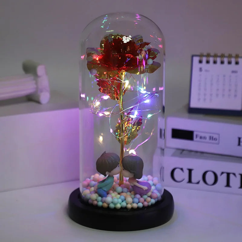Hot LED Enchanted Galaxy Rose Eternal Beauty And The Beast Rose With Fairy Lights In Dome For Christmas Valentine's Day Gift