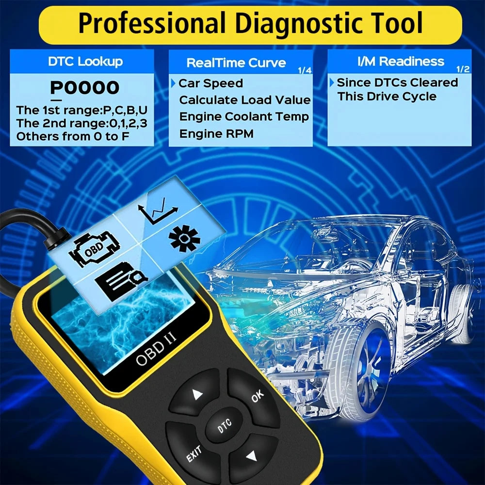Car Diagnostic Tool Auto Parts 16 Pin Engine Diagnostic Instrument Obd2 Code Reader Digital Display Obd 2 Scanner, No Battery