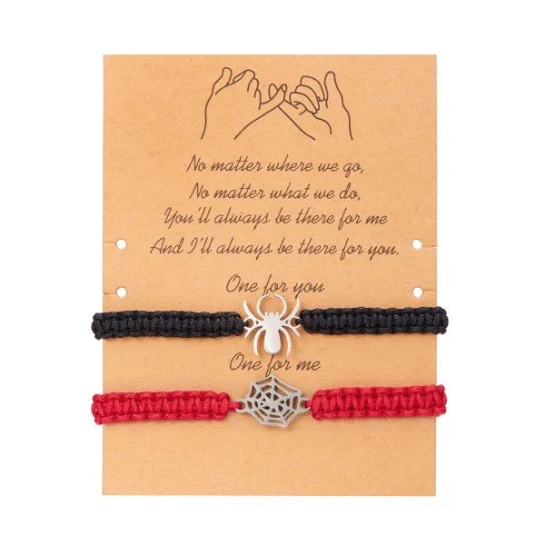2Pcs Fashion Silver Color Spider Bracelet for Couple Simple Adjustable Woven Bracelet Valentine's Day Couple Jewelry Gift