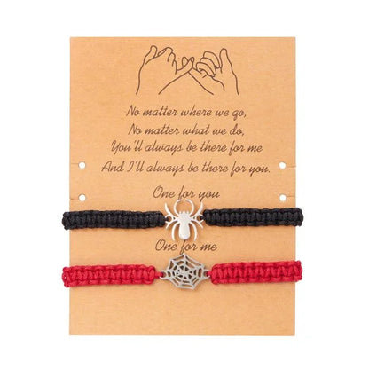 2Pcs Fashion Silver Color Spider Bracelet for Couple Simple Adjustable Woven Bracelet Valentine's Day Couple Jewelry Gift
