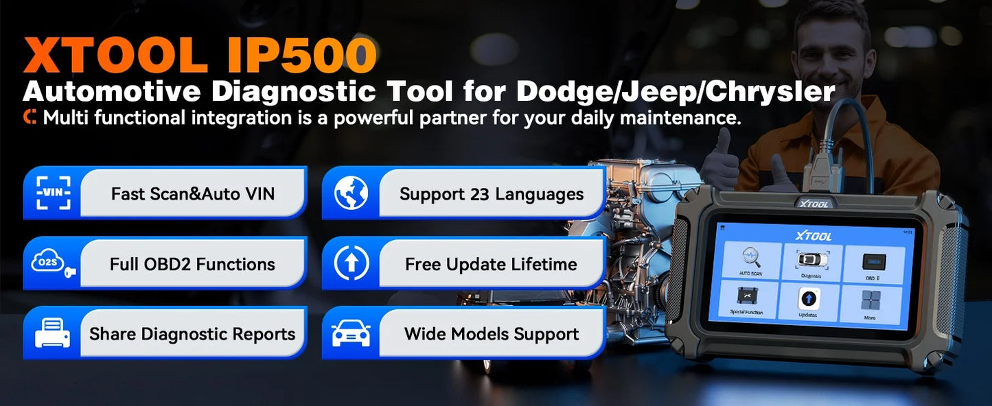 XTOOL InPlus IP500-DJC OBD2 Automotive Scanner For Chrysler/Jeep/Dodge All System Car Diagnostic Free Update Add FCA AutoAuth
