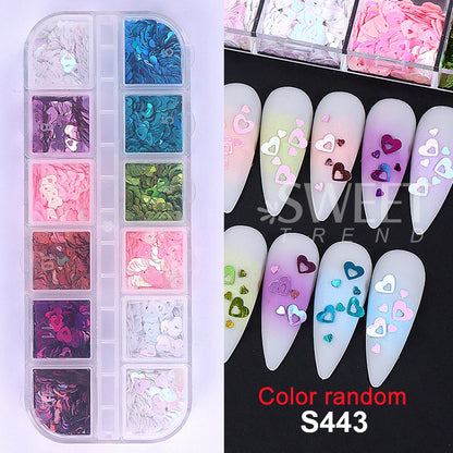 Red Love Heart Nail Glitter Sequin Mix Holographic Heart Shape 3D Nail Sequins Flakes Paillette Valentine's Day Manicure Decor