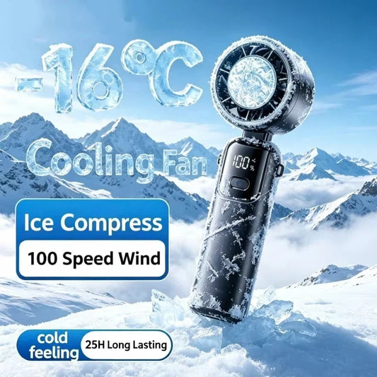 Ice Cooling Handheld Fan High speed  multiple gears Turbo Portable USB Desk Fan Foldable/Hangable Fast Chill Ice Compress