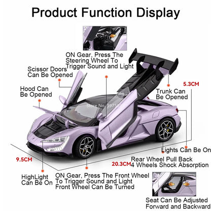 1:24 BYD YANGWANG U9 Models Toys Cars Alloy Diecast Wheel Pull Back Miniature Vehicles Doors Opened Car Birthday Gifts for Kids