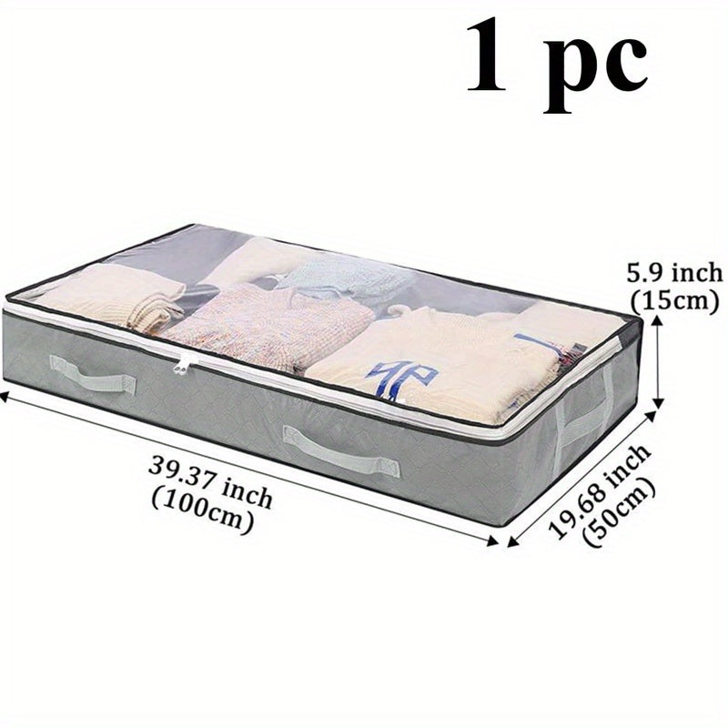 Under-Bed Storage Box with Flip-Top Lid - Durable Non-Woven Fabric Organizer for Blankets, Clothes & Bedding | Multi-Purpose Space-Saving Design, Dust-Resistant Contemporary Bedside Storage Solution, Bedroom Organizers And St