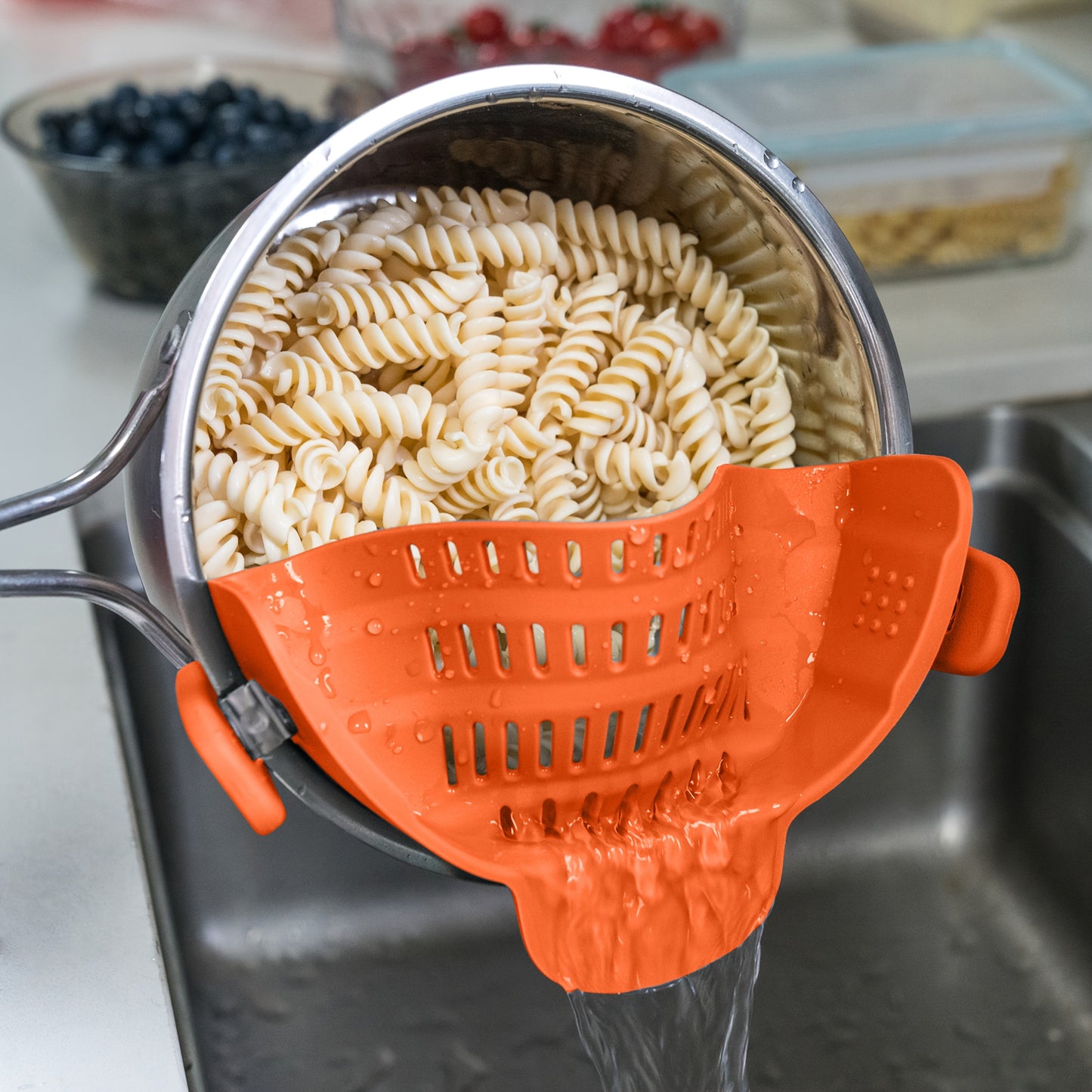 1pc Clip On Strainer for All Pots and Pans | Plastic Pasta Strainer Clip on Food Strainer for Meat Vegetables Fruit Kitchen Colander by ABERZEY