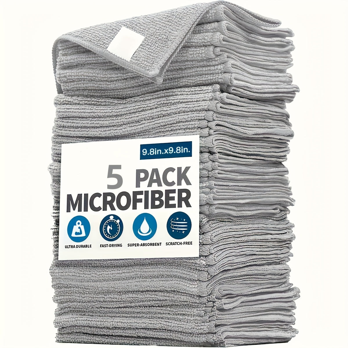 20-Pack Microfiber Cleaning Cloths for Kitchen, Ultra-Soft & Absorbent, Light Gray Square Towels - Machine Washable, Stain-Removing for Glass, Countertops, Dishes & More