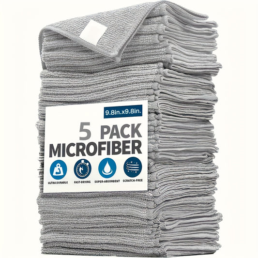 20-Pack Microfiber Cleaning Cloths for Kitchen, Ultra-Soft & Absorbent, Light Gray Square Towels - Machine Washable, Stain-Removing for Glass, Countertops, Dishes & More