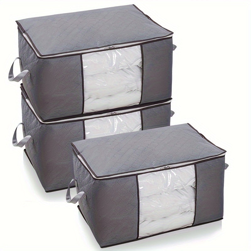 [Large Storage Bag] Large Non-Woven Fabric Clothes Storage Organizer Bag | Clear View Window & Secure Zipper Closure | Multi-Purpose Garment Protector for Blankets, Comforters, Seasonal Clothing Storage, Under-Bed Storage