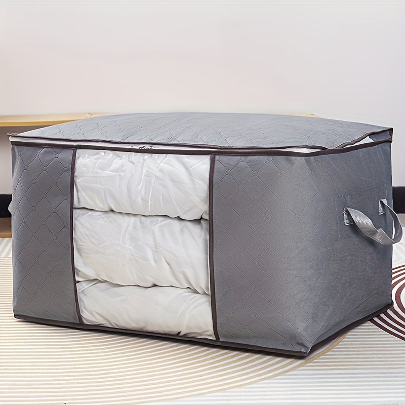 [Large Storage Bag] Large Non-Woven Fabric Clothes Storage Organizer Bag | Clear View Window & Secure Zipper Closure | Multi-Purpose Garment Protector for Blankets, Comforters, Seasonal Clothing Storage, Under-Bed Storage