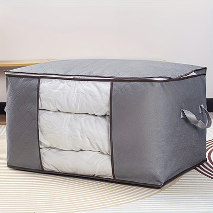 [Large Storage Bag] Large Non-Woven Fabric Clothes Storage Organizer Bag | Clear View Window & Secure Zipper Closure | Multi-Purpose Garment Protector for Blankets, Comforters, Seasonal Clothing Storage, Under-Bed Storage