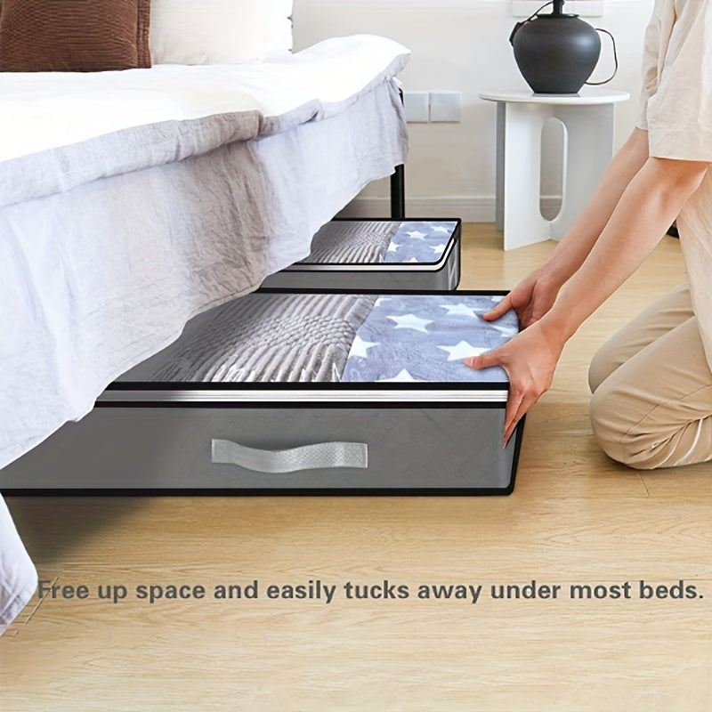 Under-Bed Storage Box with Flip-Top Lid - Durable Non-Woven Fabric Organizer for Blankets, Clothes & Bedding | Multi-Purpose Space-Saving Design, Dust-Resistant Contemporary Bedside Storage Solution, Bedroom Organizers And St