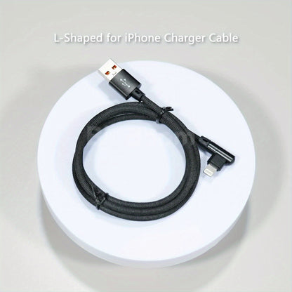 [Fast L-Shaped USB Cable] Fast Charging L-Shaped USB Cable for iPhone 14, 13, 12, 11, X, 8, 7, 7 Plus, 6, 6S, 5 and iPad