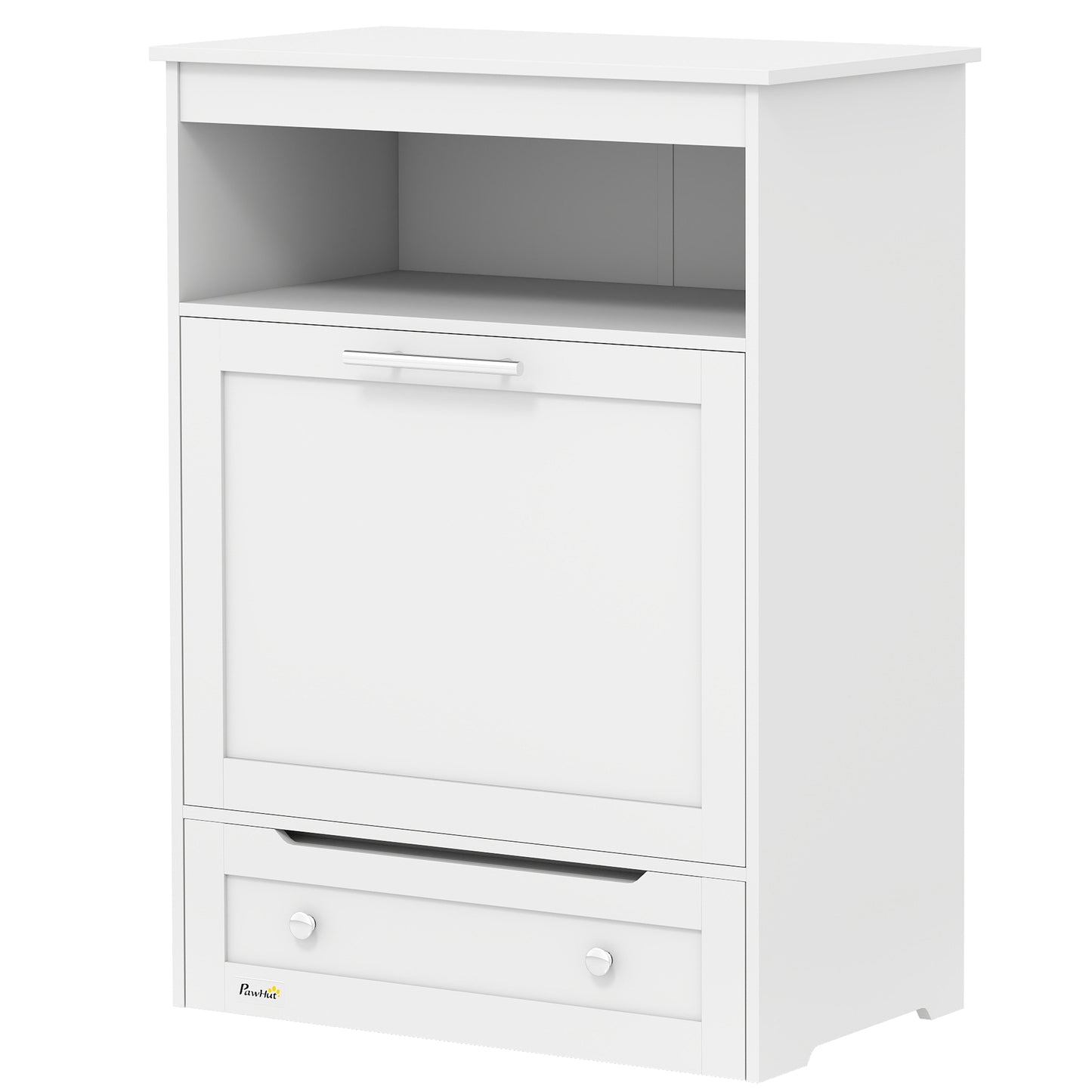 Pet Feeder Station Storage Cabinet, Dog Food Storage Container with Dog Raised Bowls, Watering Supplies, White