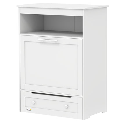 Pet Feeder Station Storage Cabinet, Dog Food Storage Container with Dog Raised Bowls, Watering Supplies, White