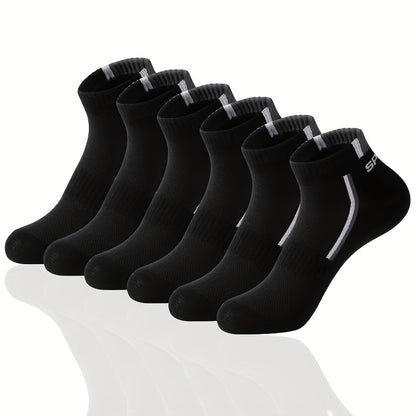 6-Pack Minimalist Casual Letter Mid-Calf Socks, Breathable Business Men's Socks