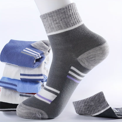6-Pack Minimalist Casual Letter Mid-Calf Socks, Breathable Business Men's Socks