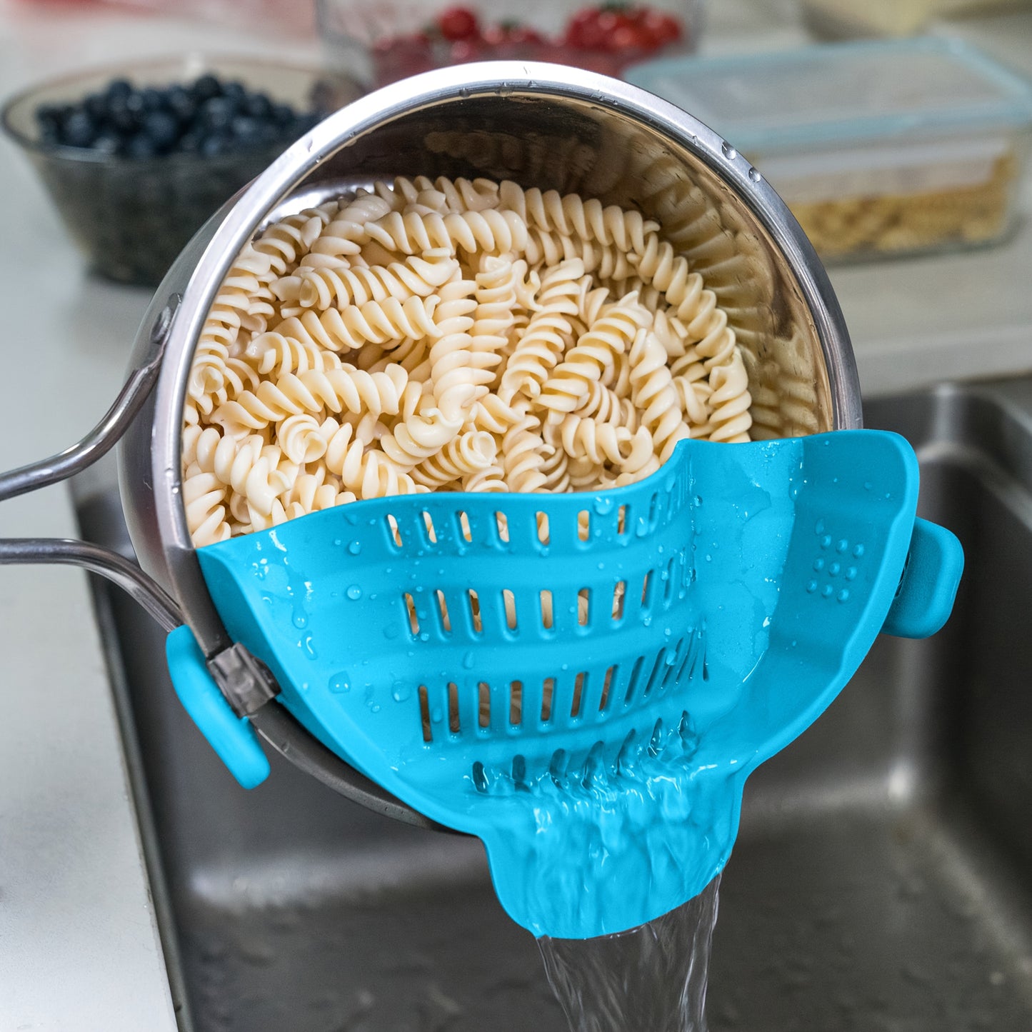 1pc Clip On Strainer for All Pots and Pans | Plastic Pasta Strainer Clip on Food Strainer for Meat Vegetables Fruit Kitchen Colander by ABERZEY