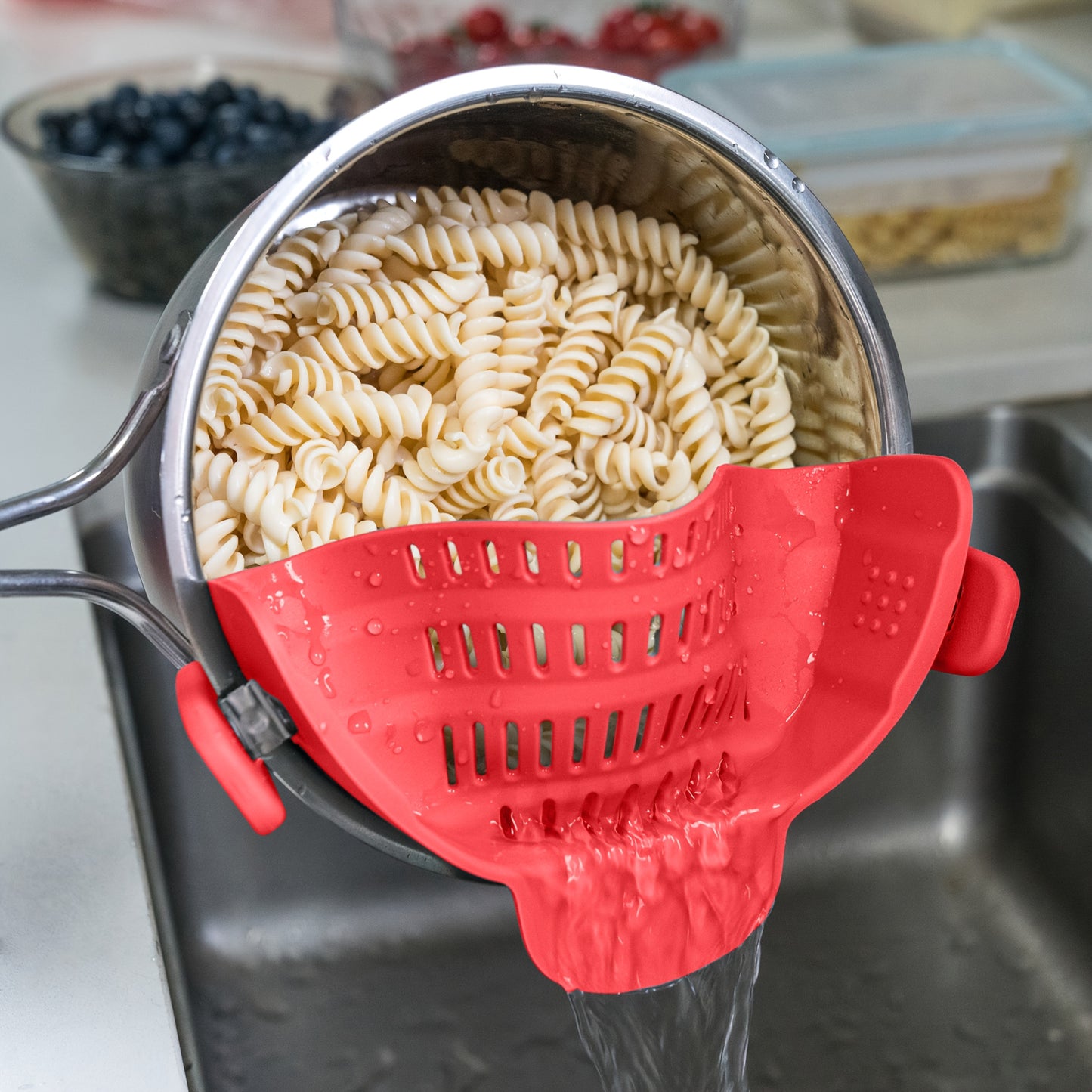 1pc Clip On Strainer for All Pots and Pans | Plastic Pasta Strainer Clip on Food Strainer for Meat Vegetables Fruit Kitchen Colander by ABERZEY