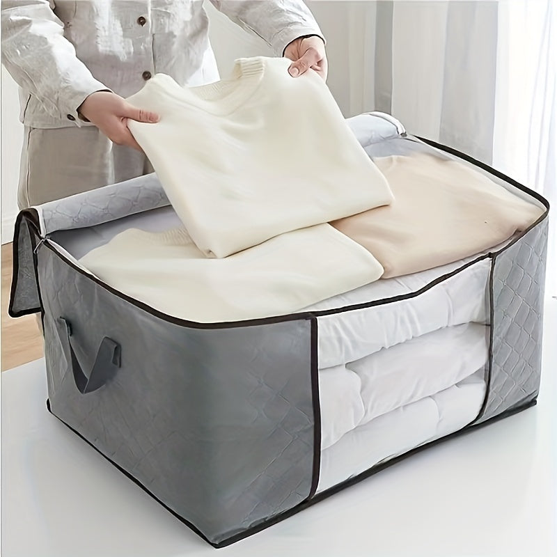 [Large Storage Bag] Large Non-Woven Fabric Clothes Storage Organizer Bag | Clear View Window & Secure Zipper Closure | Multi-Purpose Garment Protector for Blankets, Comforters, Seasonal Clothing Storage, Under-Bed Storage