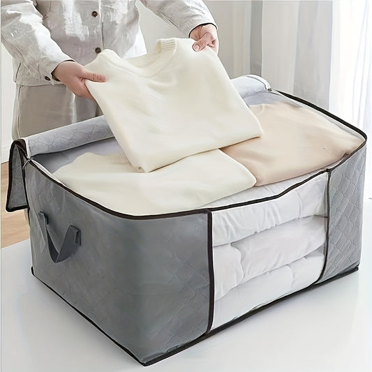 [Large Storage Bag] Large Non-Woven Fabric Clothes Storage Organizer Bag | Clear View Window & Secure Zipper Closure | Multi-Purpose Garment Protector for Blankets, Comforters, Seasonal Clothing Storage, Under-Bed Storage
