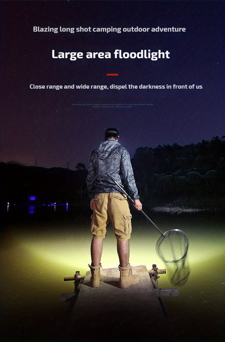 Dericam USB Rechargeable 5 LED Headlamp with Built-In Battery - Portable High-Power LED Torch, 800 Lumen Brightness, 1181.1inch Range, 4 Lighting Modes (Flashlight, SOS, Strobe