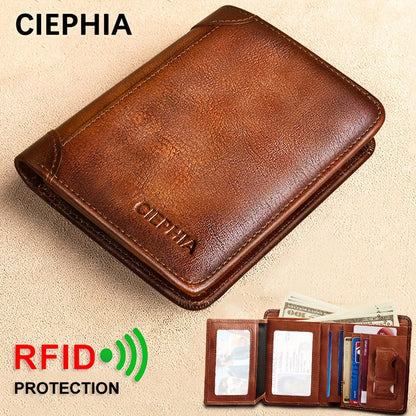 Genuine Leather Men's Wallet with Blessing Card Set, RFID Blocking, Ultra-Thin, Top-Grain Cowhide, Compact Multi-Function ID and Credit Card Holder, Christmas Valentine's Day Father's Day Gift