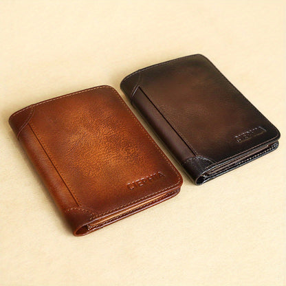 Genuine Leather Men's Wallet with Blessing Card Set, RFID Blocking, Ultra-Thin, Top-Grain Cowhide, Compact Multi-Function ID and Credit Card Holder, Christmas Valentine's Day Father's Day Gift
