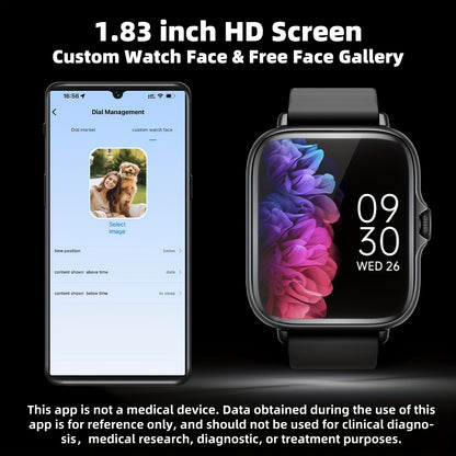Sports Smart Watch, 1. 83'' Full Touch Screen Display with Message, Answer Make Call Smartwatch, Sleep Monitoring, Sports Pedometer, Information Alerts, for iPhone Android Phones, Smartbands Fitness Watch for Women Men Friend