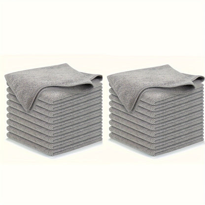 20-Pack Microfiber Cleaning Cloths for Kitchen, Ultra-Soft & Absorbent, Light Gray Square Towels - Machine Washable, Stain-Removing for Glass, Countertops, Dishes & More