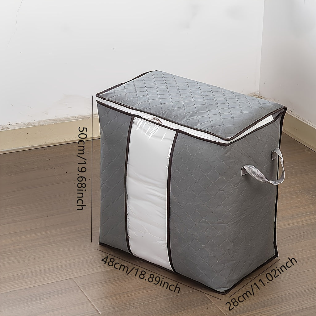 [Large Storage Bag] Large Non-Woven Fabric Clothes Storage Organizer Bag | Clear View Window & Secure Zipper Closure | Multi-Purpose Garment Protector for Blankets, Comforters, Seasonal Clothing Storage, Under-Bed Storage