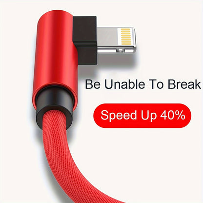 [Fast L-Shaped USB Cable] Fast Charging L-Shaped USB Cable for iPhone 14, 13, 12, 11, X, 8, 7, 7 Plus, 6, 6S, 5 and iPad