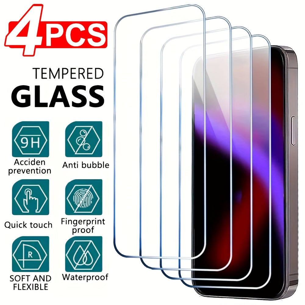 [4pcs HD Tempered Glass] 4pcs HD Tempered Glass Screen Protection for iPhone 11 12 13 14 15 16 17 Pro 13 14 15 16 17 Pro Max 17 Air 16e 14 15 16 Plus Protective Glass Film