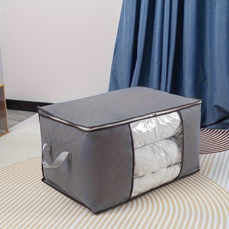[Large Storage Bag] Large Non-Woven Fabric Clothes Storage Organizer Bag | Clear View Window & Secure Zipper Closure | Multi-Purpose Garment Protector for Blankets, Comforters, Seasonal Clothing Storage, Under-Bed Storage